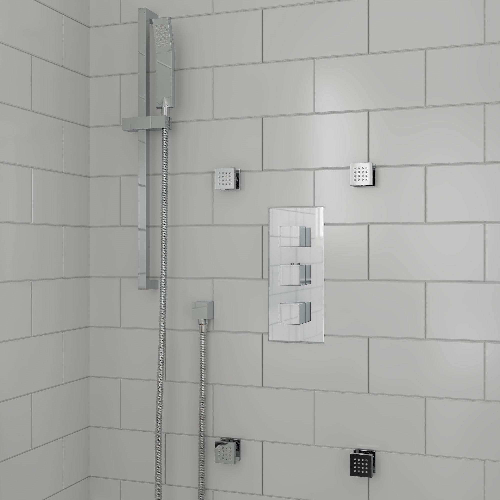 ALFI brand AB2801-PC Polished Chrome Concealed 3-Way Thermostatic Valve Shower Mixer Square Knobs, Brass