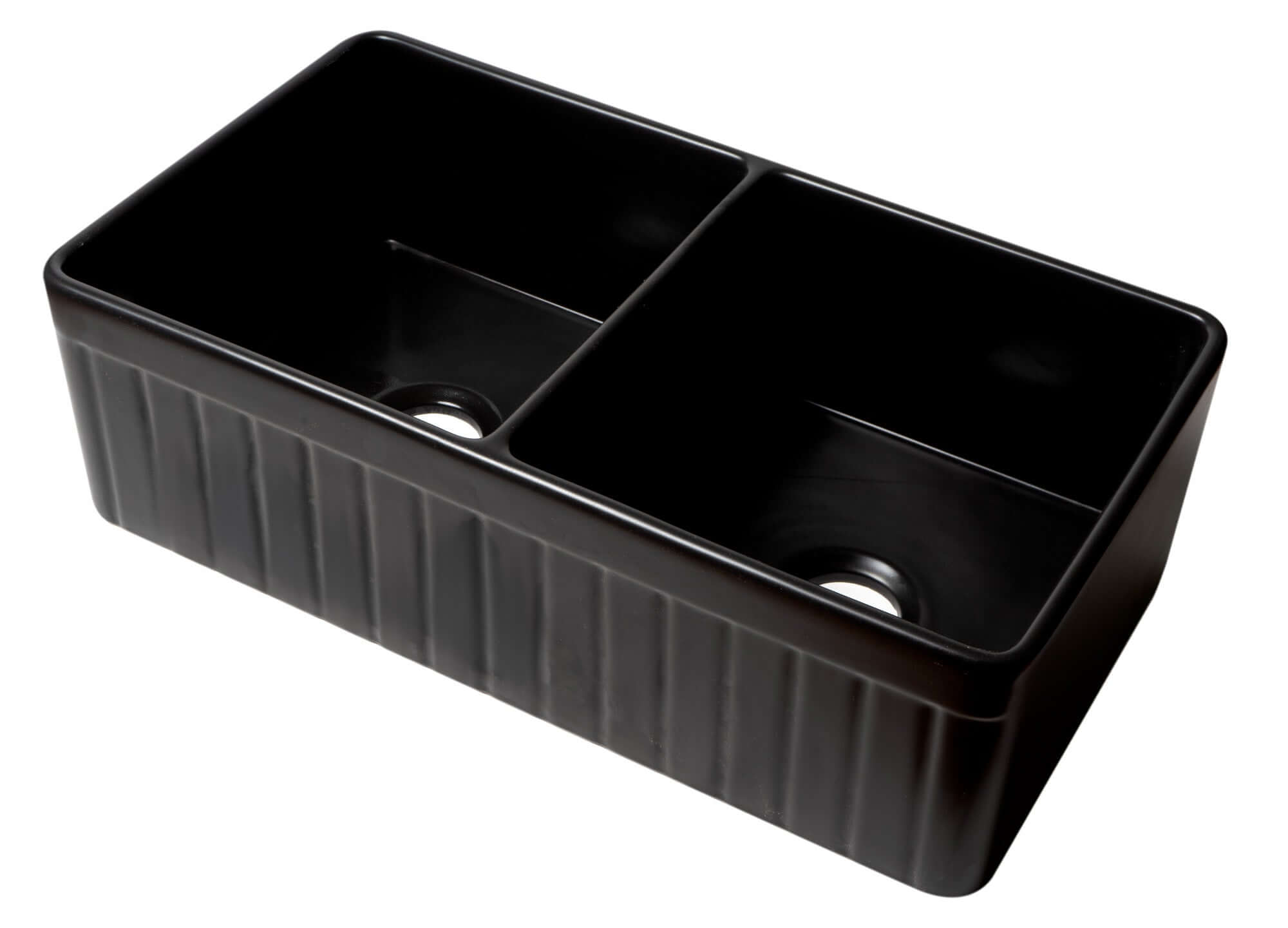ALFI brand 33" Fireclay Farmhouse Sink, 50/50 Double Bowl, Black Matte, No Faucet Hole, ABF3318D-BM