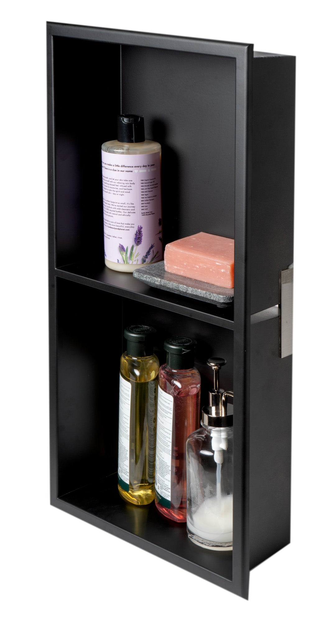 ALFI brand ABNC1224-BLA 12 x 24 Black Matte Stainless Steel Vertical Double Shelf Bath Shower Niche, 20 Gauge