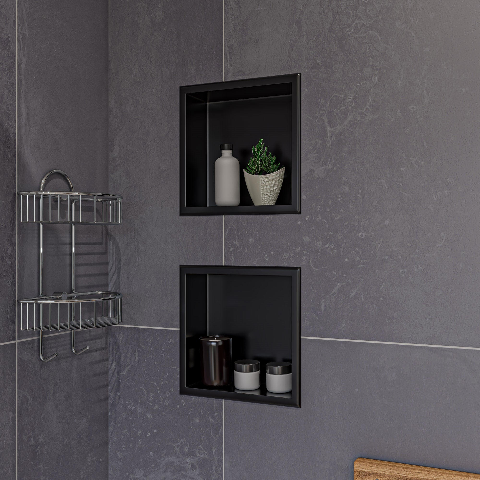 ALFI brand ABNP1212-BB 12" x 12" Brushed Black PVD Stainless Steel Square Single Shelf Shower Niche, 20 Gauge