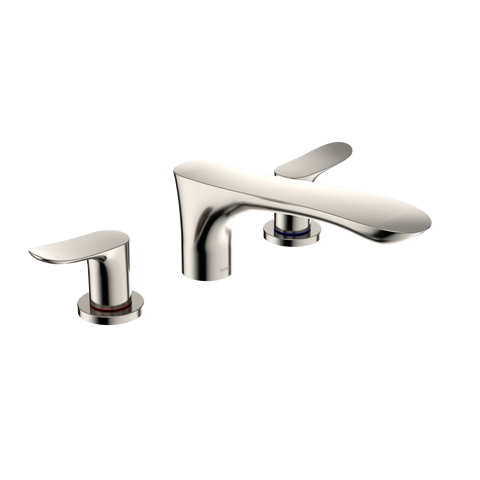 TOTO GO Two-Handle Deck-Mount Roman Tub Filler Trim, Polished Nickel, Brass, TBG01201U#PN