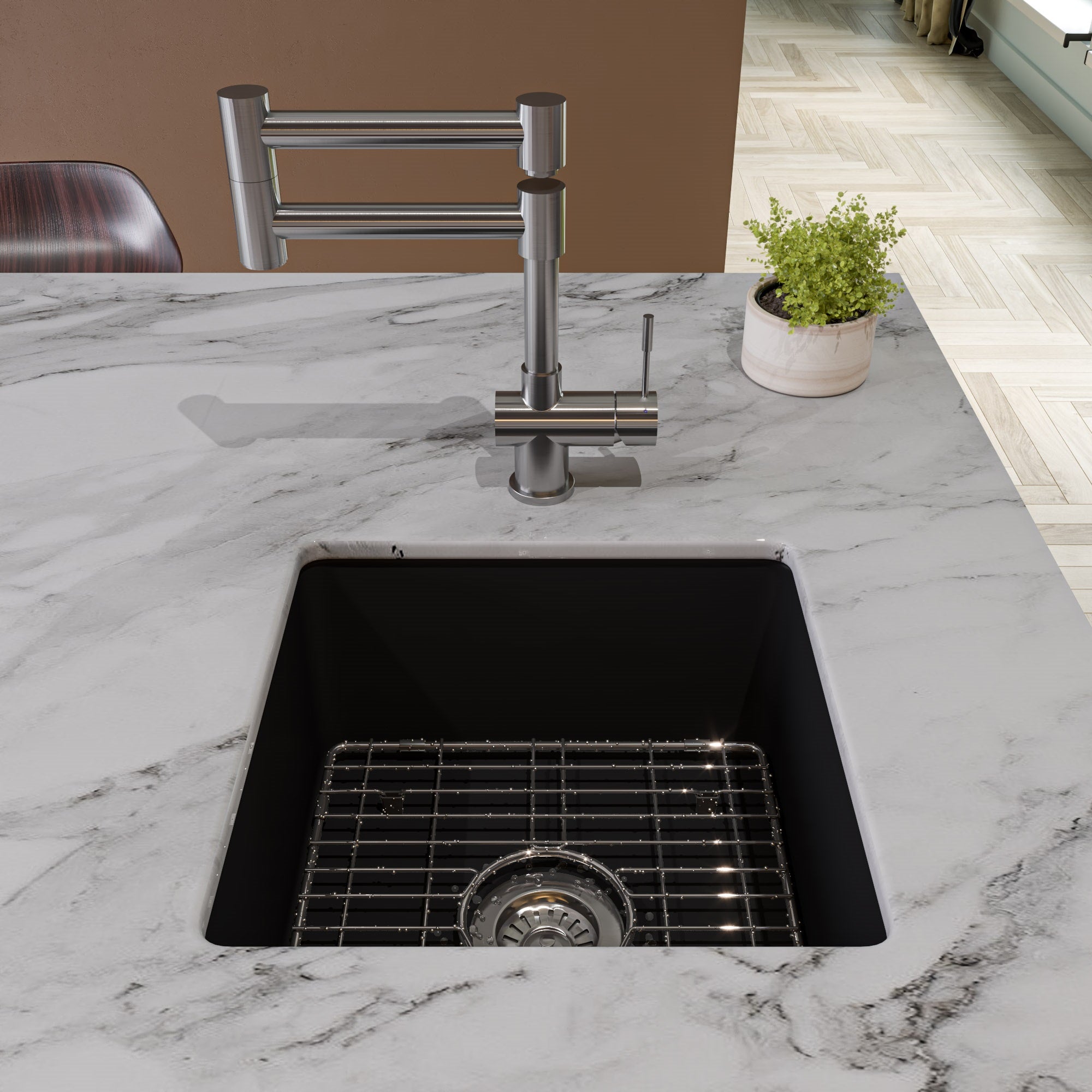 ALFI brand 18" Square Fireclay Bar/Prep Sink, Black Matte, ABF1818S-BM
