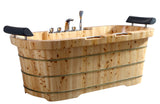 ALFI brand 65" Cedar Wood Free Standing Oval Bathtub with Fixtures & Headrests, Natural Wood, AB1130