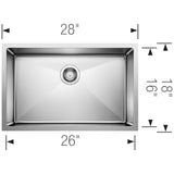 Blanco Quatrus 28" Undermount Stainless Steel Kitchen Sink, Satin Polish, 18 Gauge, No Faucet Hole, 443147