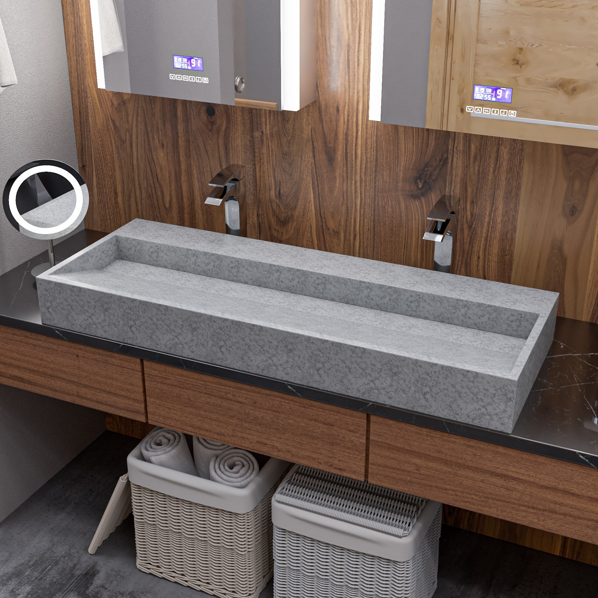 ALFI brand 48" x 18" Rectangle Above Mount or Semi Recessed Concrete Bathroom Sink, Gray Matte, No Faucet Hole, ABCO48TR