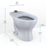 TOTO TORNADO FLUSH Commercial Flushometer Floor-Mounted Toilet with CEFIONTECT, Elongated, Cotton White, Vitreous China, CT725CUG#01