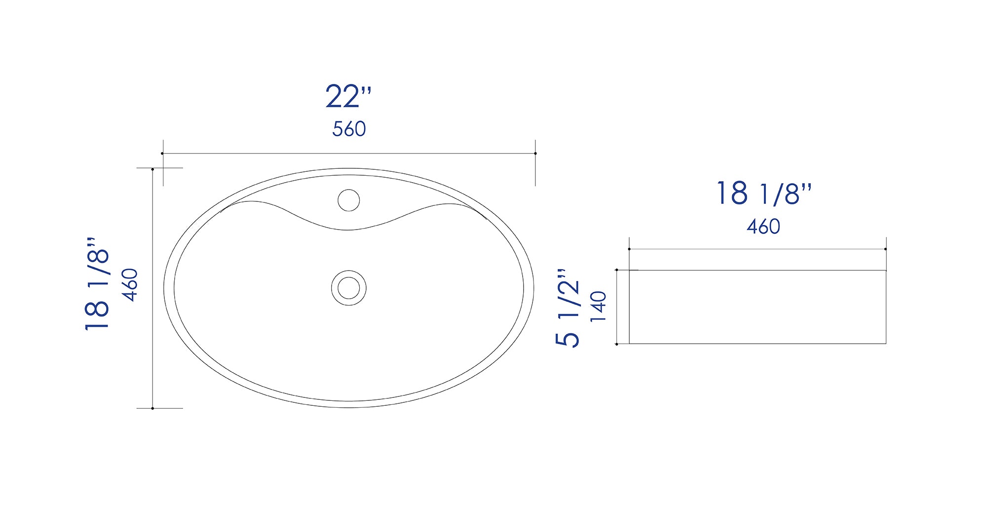 ALFI brand 22" x 18.13" Oval Above Mount Porcelain Bathroom Sink, White, 1 Faucet Hole, ABC910