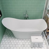 ALFI brand 74" Solid Surface Smooth Resin Free Standing Oval Soaking Bathtub, White Matte, AB9915