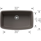 Blanco Valea 32" Undermount Silgranit Kitchen Sink, Volcano Gray, No Faucet Hole, 443128