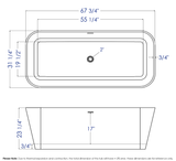 ALFI brand 68" Solid Surface Smooth Resin Free Standing Rectangle Soaking Bathtub, White Matte, AB9952