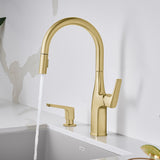 Blanco Rivana High-Arc Pull-Down Dual-Spray Kitchen Faucet, Satin Gold, 1.5 GPM, Brass, 442985