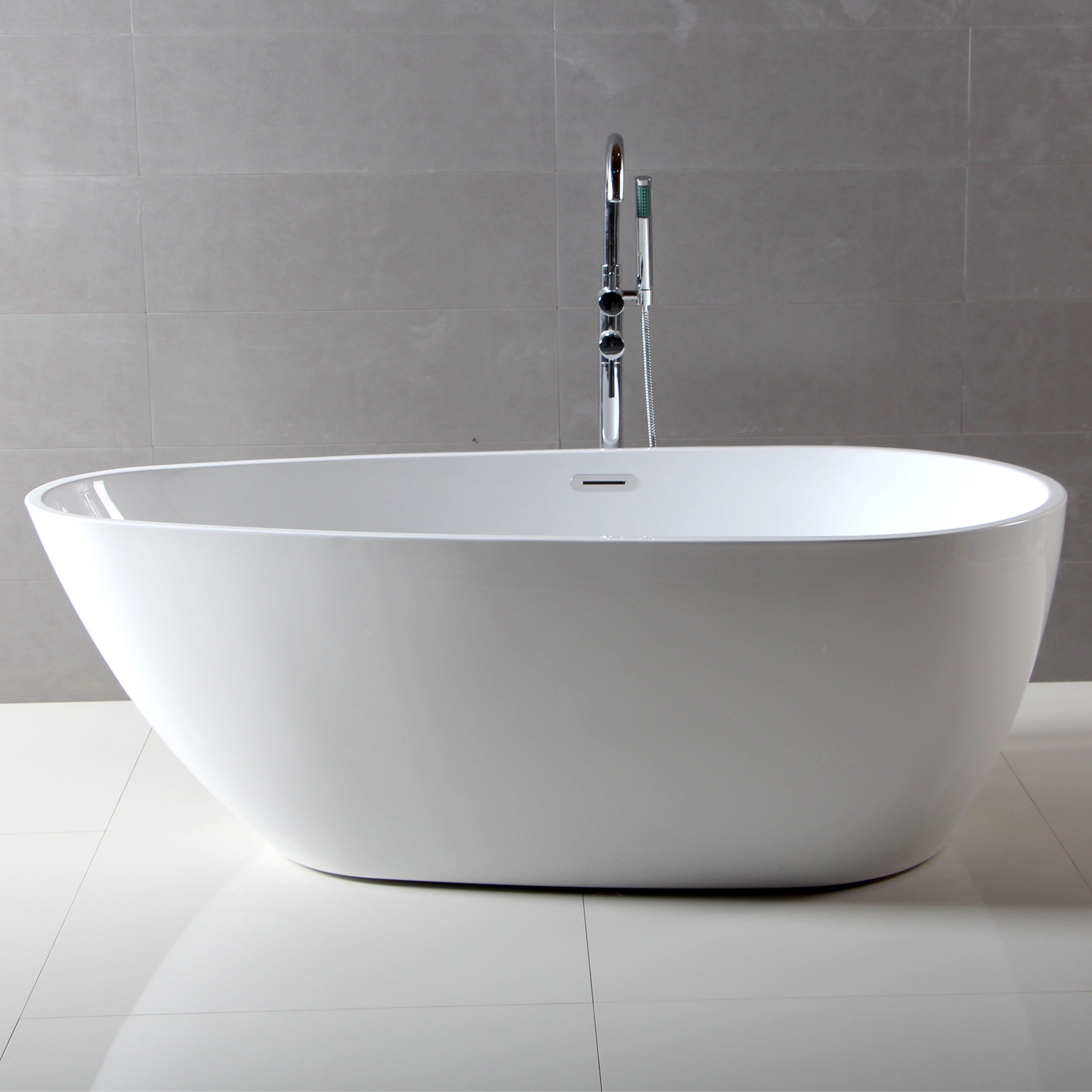 ALFI brand 59" Acrylic Free Standing Oval Soaking Bathtub, White, AB8861