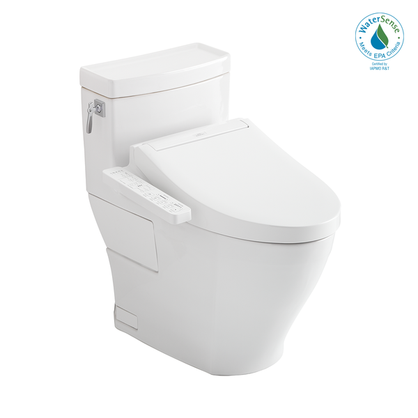 TOTOWASHLET+ Aimes One-Piece Elongated 1.28 GPF Toilet and WASHLET C2 Bidet Seat, Cotton White, Vitreous China|Plastic, MW6263074CEFG#01