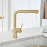 Blanco Linus Low Arc Pull-Out Dual-Spray Kitchen Faucet, Satin Gold, 1.5 GPM, Brass, 526686