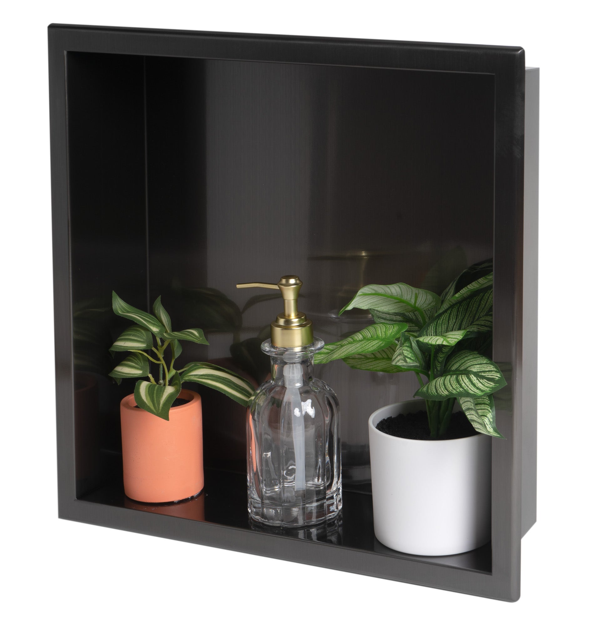 ALFI brand ABNP1616-BB 16" x 16" Brushed Black PVD Steel Square Single Shelf Shower Niche, Stainless Steel, 20 Gauge