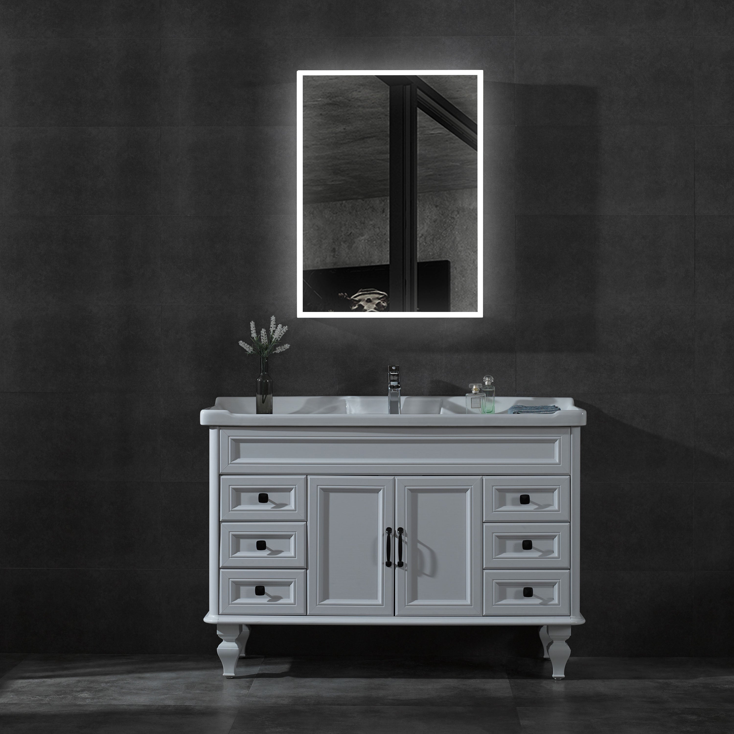 ALFI brand ABMC2432 24" x 32" Single Door LED Light Medicine Cabinet, Aluminum, Gray