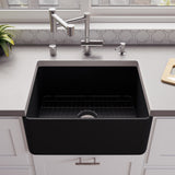 ALFI brand 24" Fireclay Farmhouse Sink, Black Matte, No Faucet Hole, ABF2418-BM