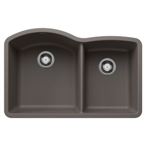 Alternate Image for Blanco Diamond 32" Undermount Silgranit Kitchen Sink, 60/40 Double Bowl, Volcano Gray, No Faucet Hole, 443101