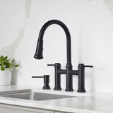 Blanco Empressa Pull-Down Dual-Spray Bridge Faucet, Matte Black, 1.5 GPM, Brass, 443024