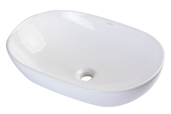 Eago 14.75" x 22.88" Oval Above Mount Porcelain Bathroom Sink, White, No Faucet Hole, BA352