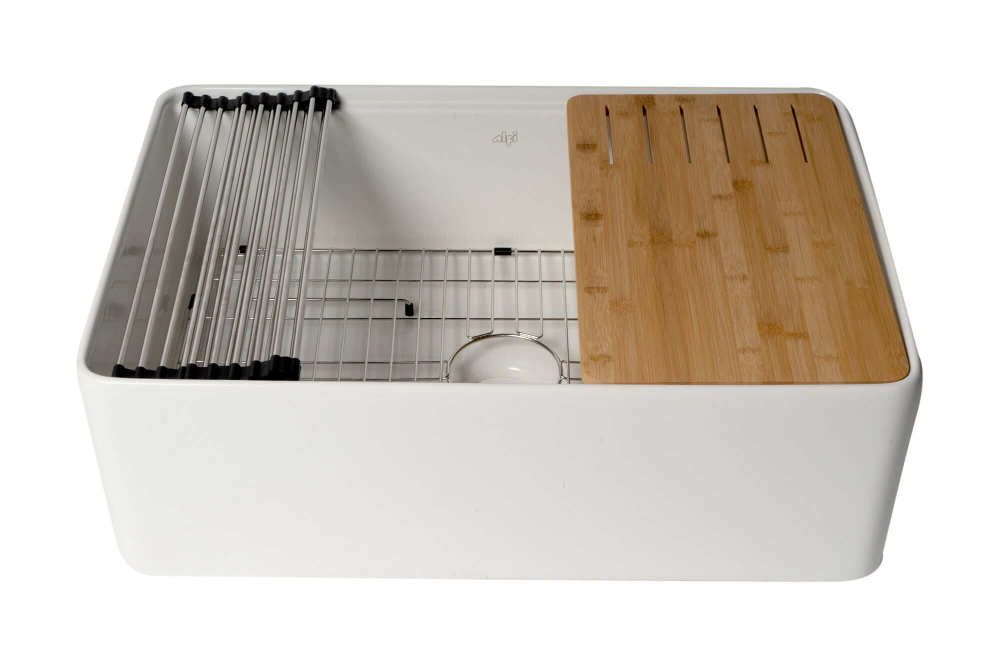 ALFI brand 30" Fireclay Workstation Farmhouse Sink with Accessories, White, ABFS3020-W