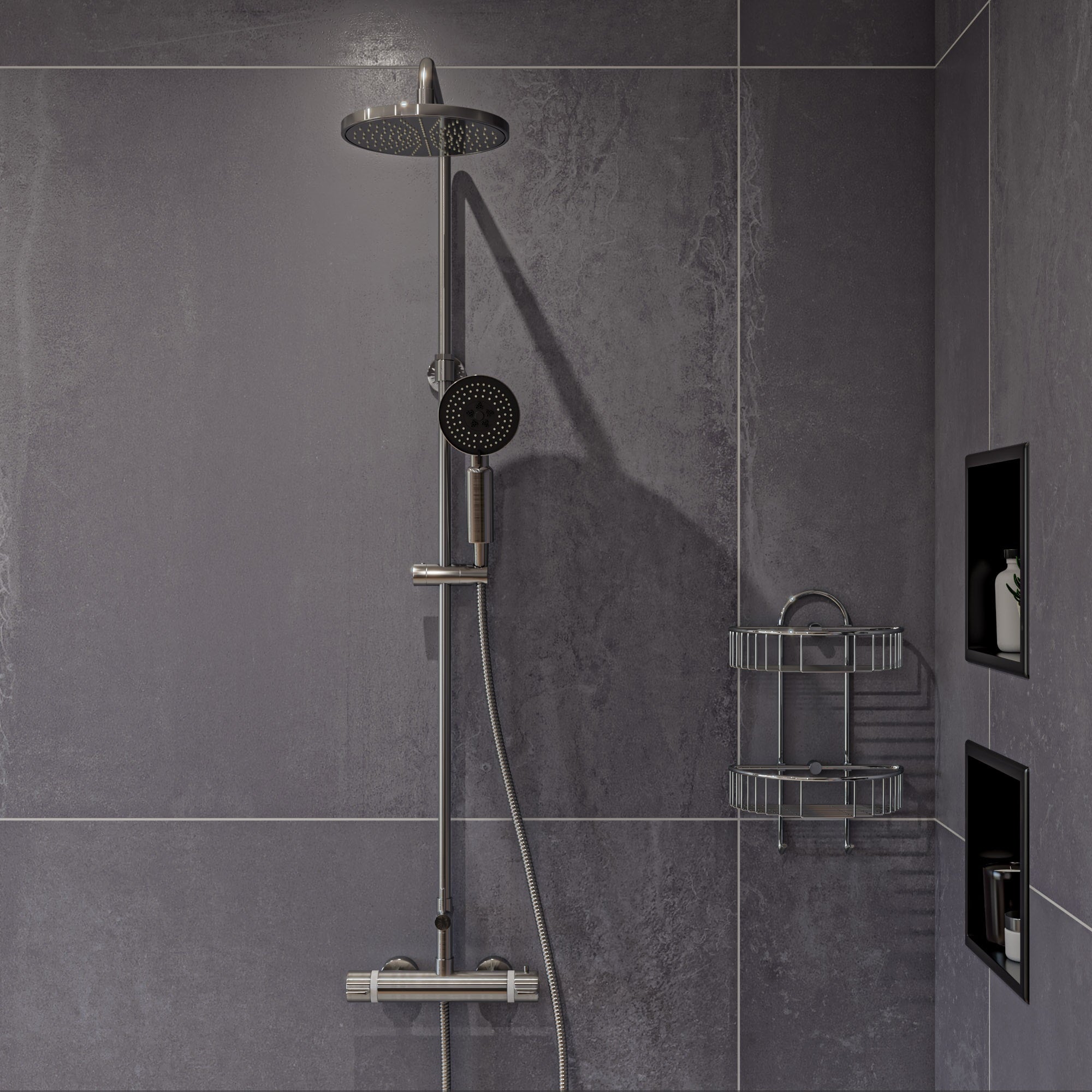 ALFI brand AB2867-BN Brushed Nickel Round Style Thermostatic Exposed Shower Set, Brass