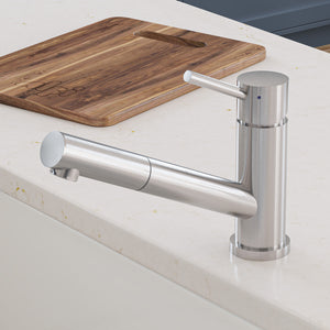 Alternate Image for ALFI Solid Brushed Stainless Steel Pull Out Single Hole Kitchen Faucet, AB2025-BSS