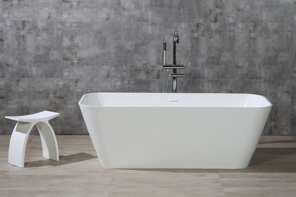 ALFI brand 68" Solid Surface Smooth Resin Free Standing Rectangle Soaking Bathtub, White Matte, AB9952