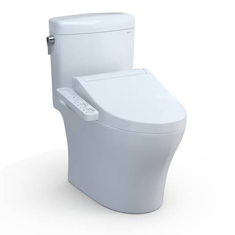 TOTO WASHLET+ Aquia IV Cube Two-Piece Elongated Dual Flush 1.28 and 0.9 GPF Toilet with C2 Bidet Seat, Cotton White, Vitreous China|Plastic, MW4363074CEMFGN#01