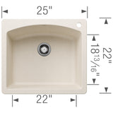 Blanco Diamond 25" Dual Mount Silgranit Kitchen Sink, Soft White, 1 Faucet Hole, 443060