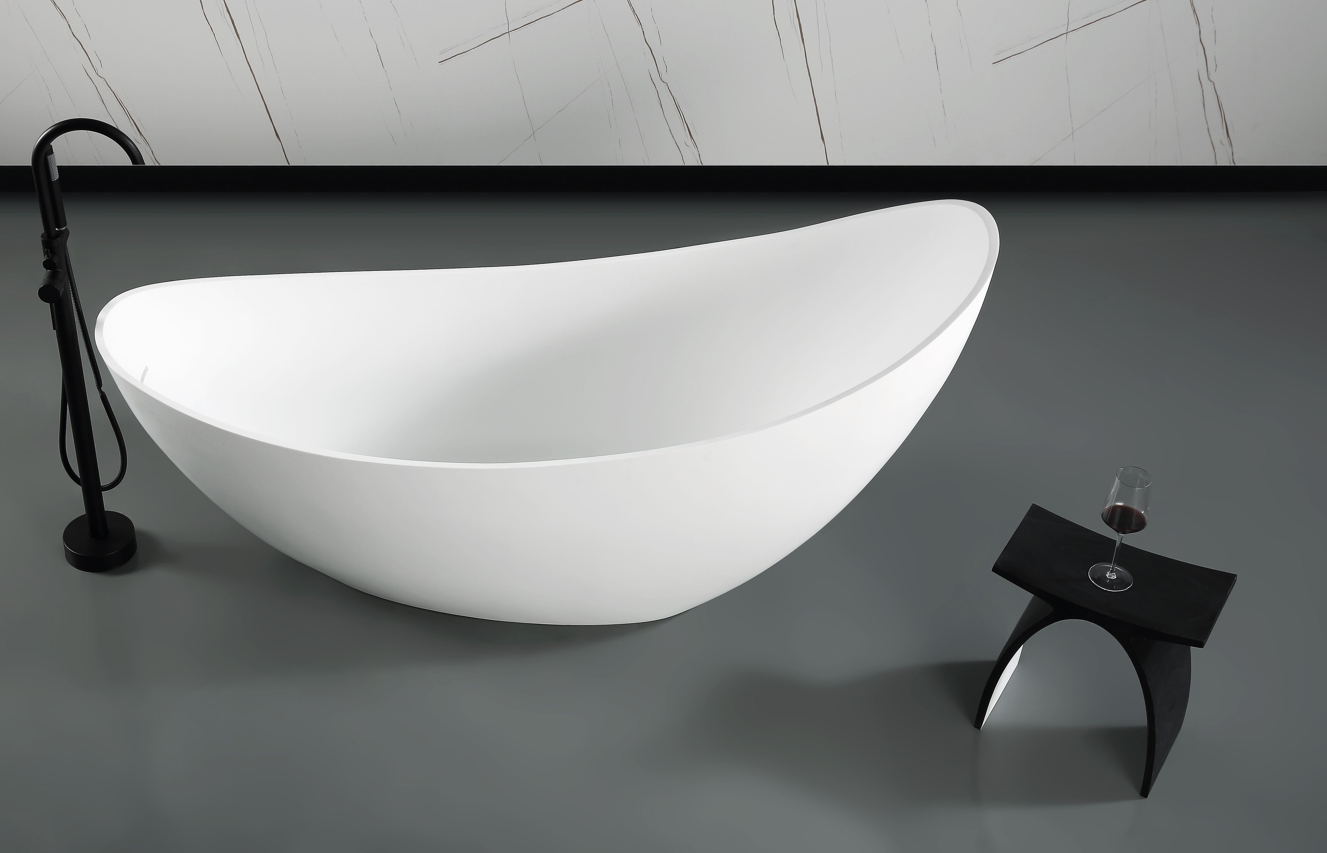ALFI brand ABST77BM Black Matte Arched Solid Surface Resin Bathroom / Shower Stool, Black & White