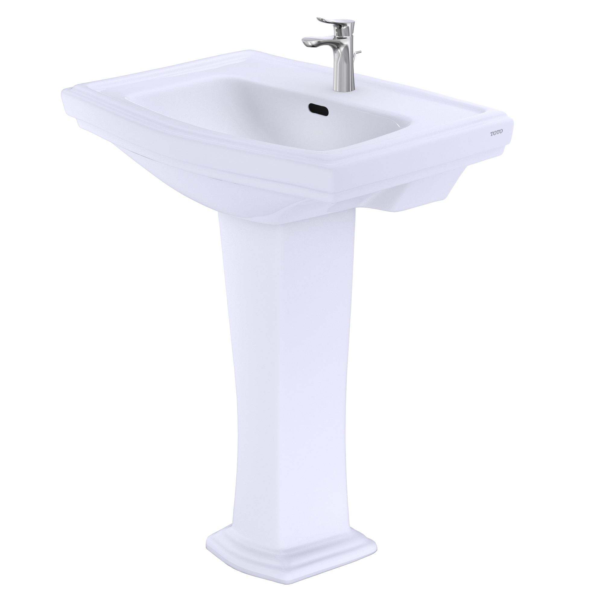 TOTO Clayton Rectangular Pedestal Bathroom Sink for Single Hole Faucets, Cotton White, Vitreous China, LPT780#01