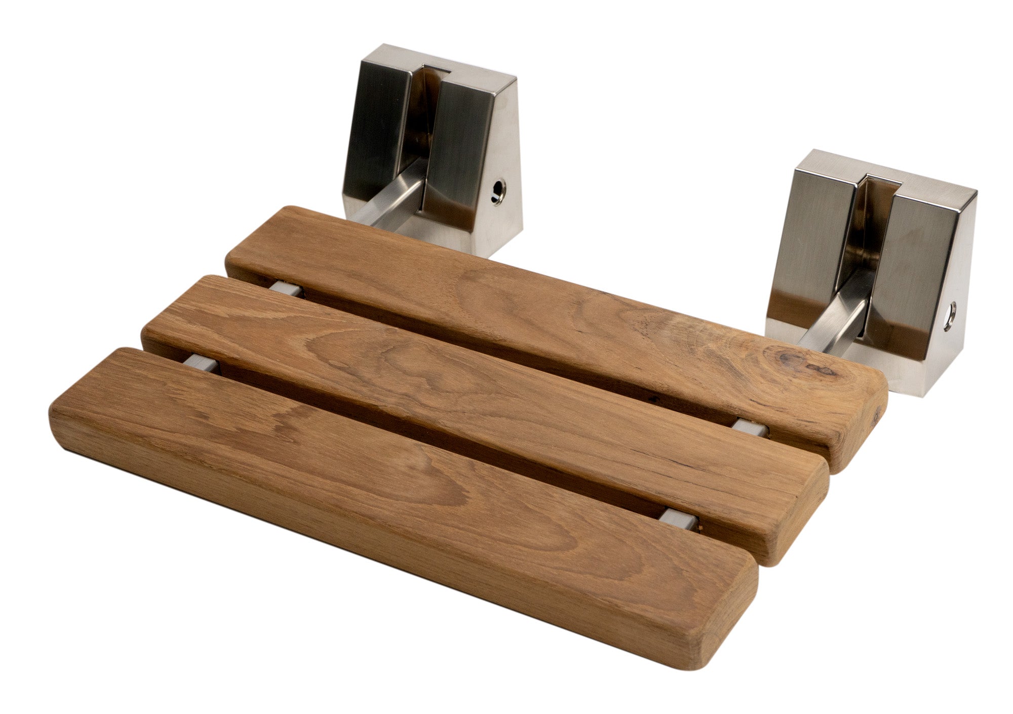 ALFI brand ABS16S-BN Brushed Nickel 16" Folding Teak Wood Shower Seat Bench, Natural Wood