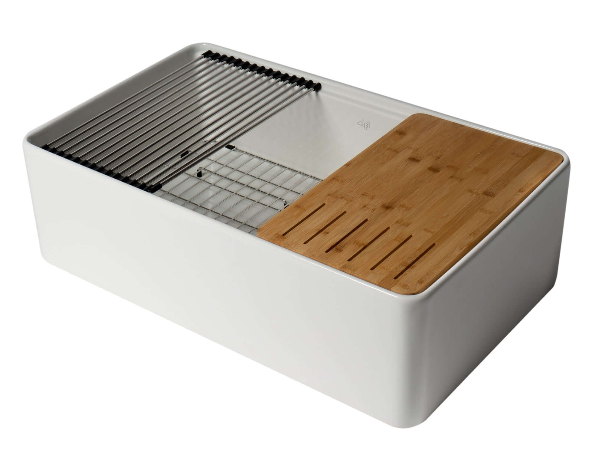 ALFI brand 33" Fireclay Workstation Farmhouse Sink with Accessories, White, ABFS3320S-W
