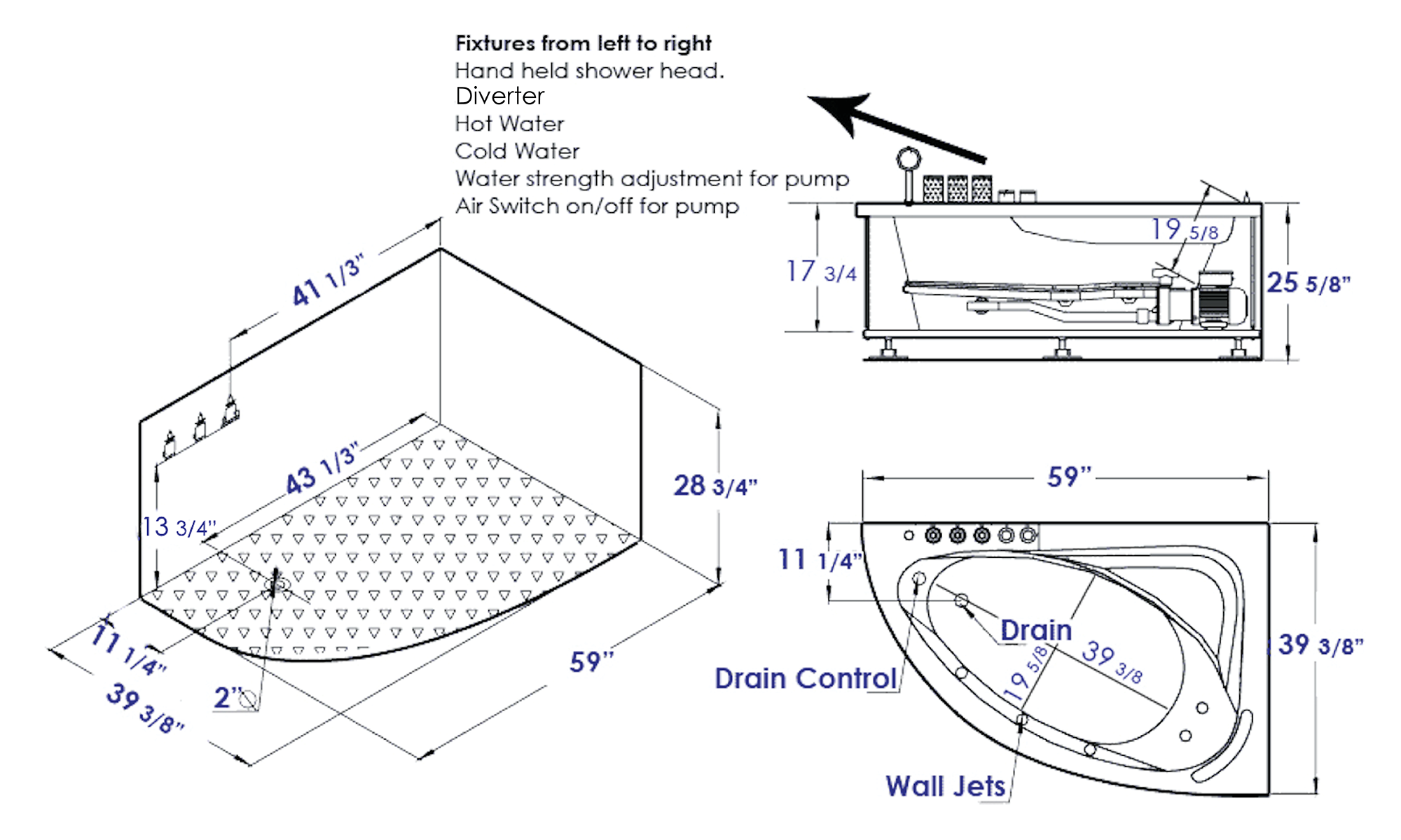 Alternative View of Eago 59" Acrylic Corner Neo-angle Round Bathtub, White, AM161-L