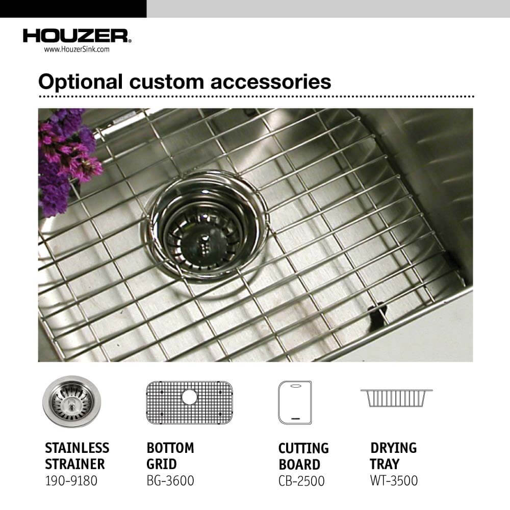 Houzer Premier 33 inch Stainless Steel Drop-in Topmount 4-hole Single Bowl Kitchen Sink with Strainer & Grid - 18 Gauge, PGS-3122-4-C