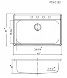 Houzer Premier 33 inch Stainless Steel Drop-in Topmount 1-hole Single Bowl Kitchen Sink with Strainer & Grid - 18 Gauge, PGS-3122-1-C