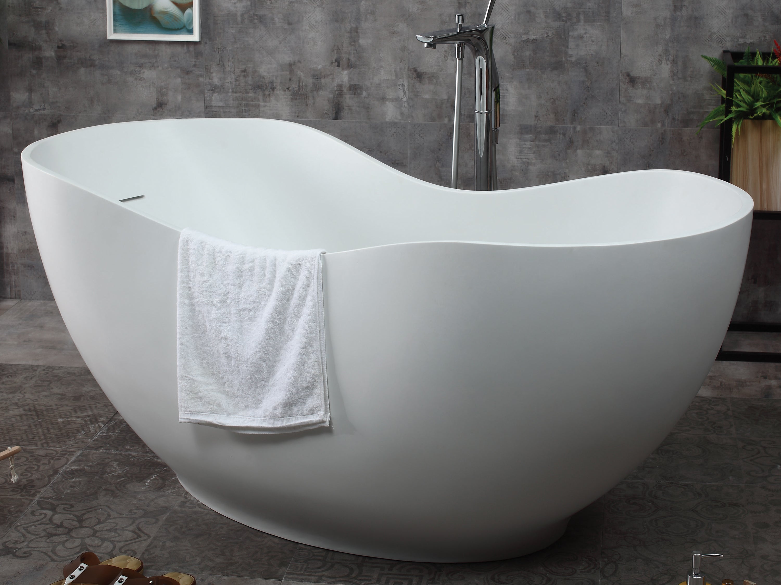 ALFI brand 66" Solid Surface Smooth Resin Free Standing Oval Soaking Bathtub, White Matte, AB9949