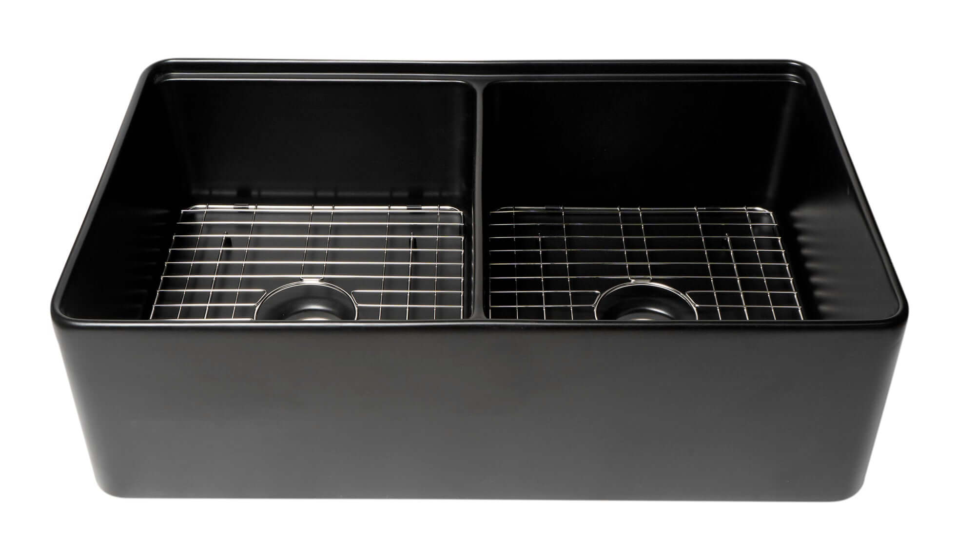 ALFI brand 33" Fireclay Workstation Farmhouse Step Rim Sink with Accessories, 50/50 Double Bowl, Black Matte, No Faucet Hole, ABFS3320D-BM