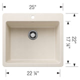 Blanco Liven 25" Dual Mount Silgranit Kitchen Sink, Soft White, 1 Faucet Hole, 443225