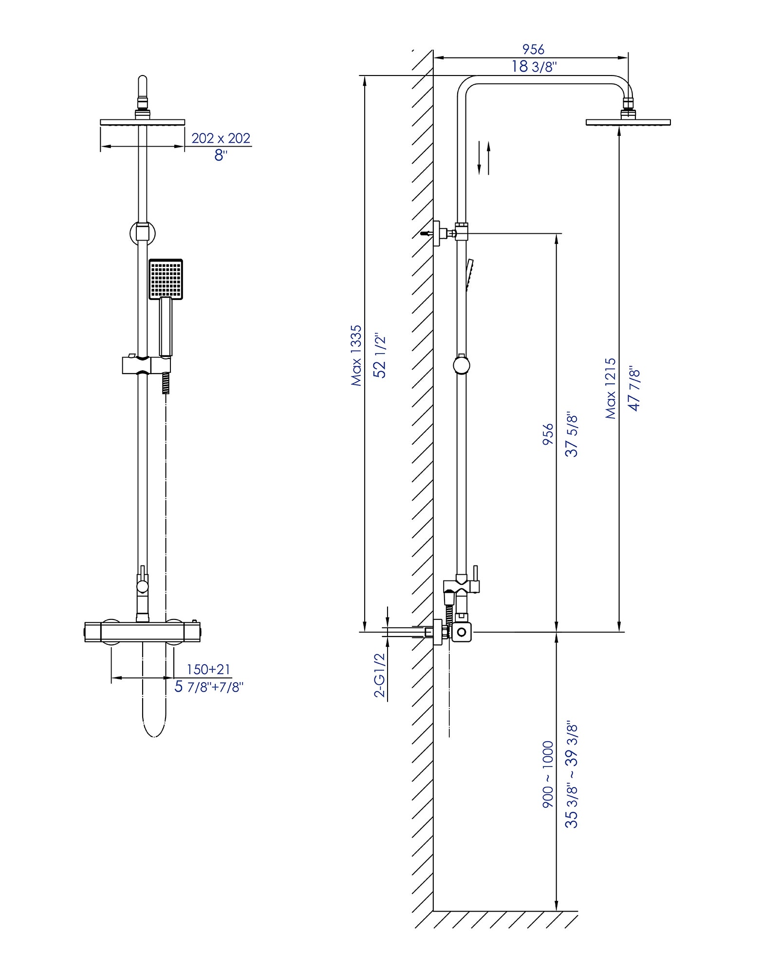 Alternative View of ALFI brand AB2862-BN Brushed Nickel Square Style Thermostatic Exposed Shower Set, Brass