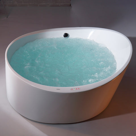 Eago 66" Acrylic Free Standing Oval Air Bubble Bathtub, White, AM2130