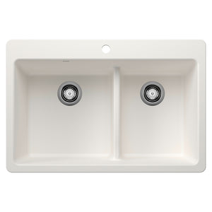 Alternate Image for Blanco Liven 33" Dual Mount Silgranit Kitchen Sink, 60/40 Double Bowl, White, 1 Faucet Hole, 443213