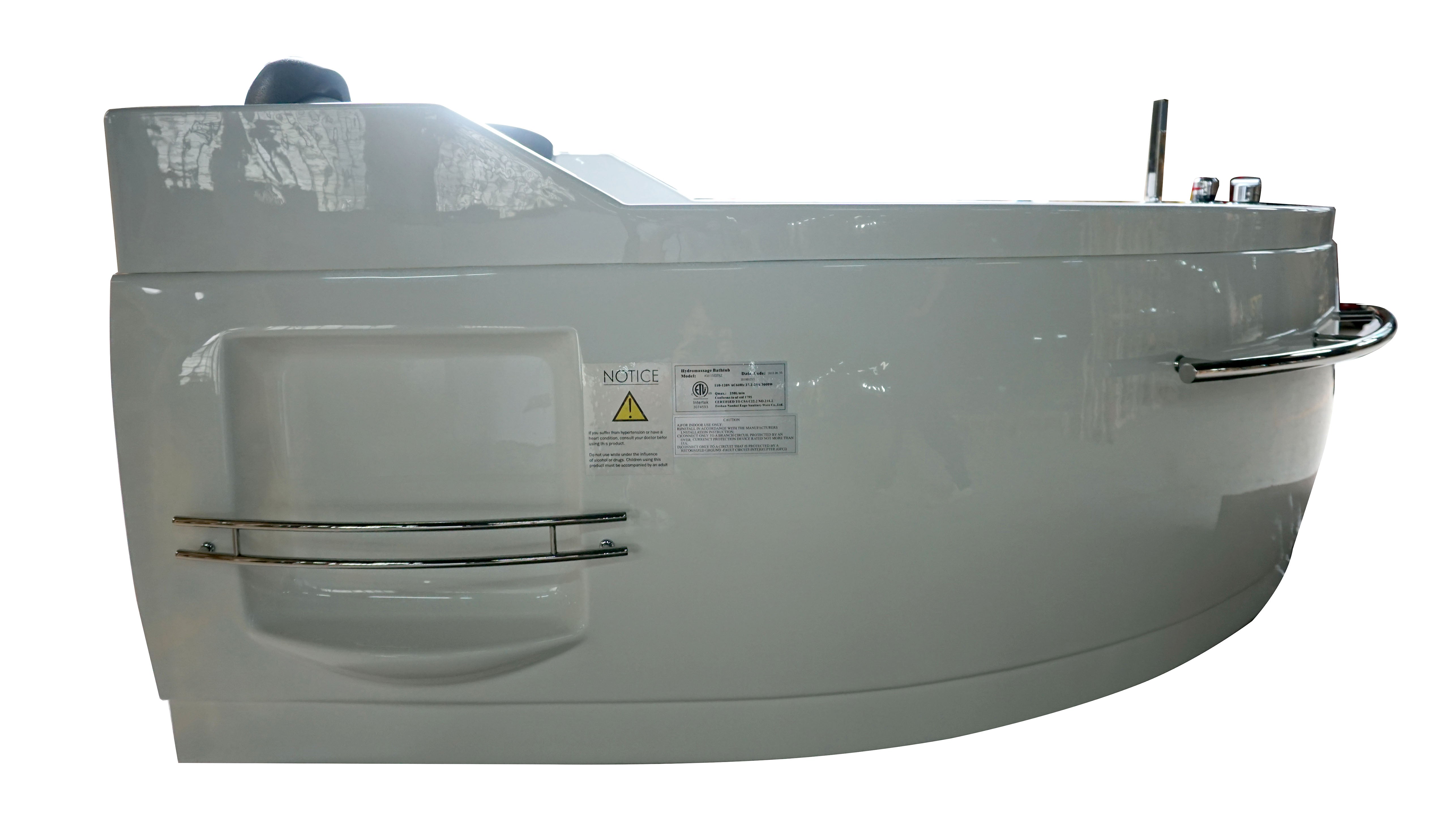 Eago 67" Acrylic Corner Neo-angle Round Bathtub, White, AM113ETL-R