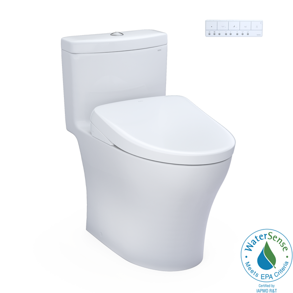 TOTO WASHLET+ Aquia IV One-Piece Elongated Dual Flush 1.28 and 0.9 GPF Toilet with Auto Flush S7A Contemporary Bidet Seat, Cotton White, Vitreous China|Plastic, MW6464736CEMFGNA#01