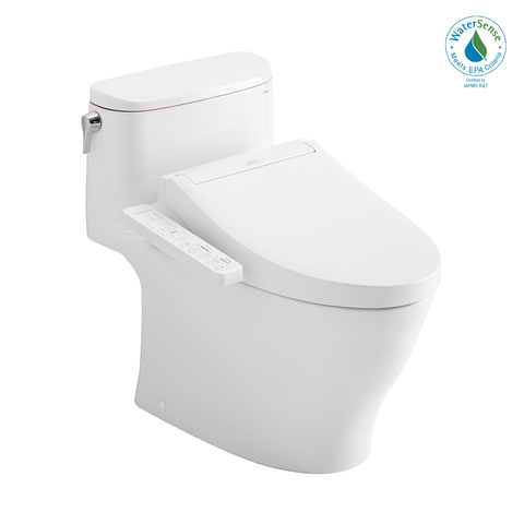 TOTO WASHLET+ Nexus One-Piece Elongated 1.28 GPF Toilet and WASHLET C2 Bidet Seat, Cotton White, Vitreous China|Plastic, MW6423074CEFG#01