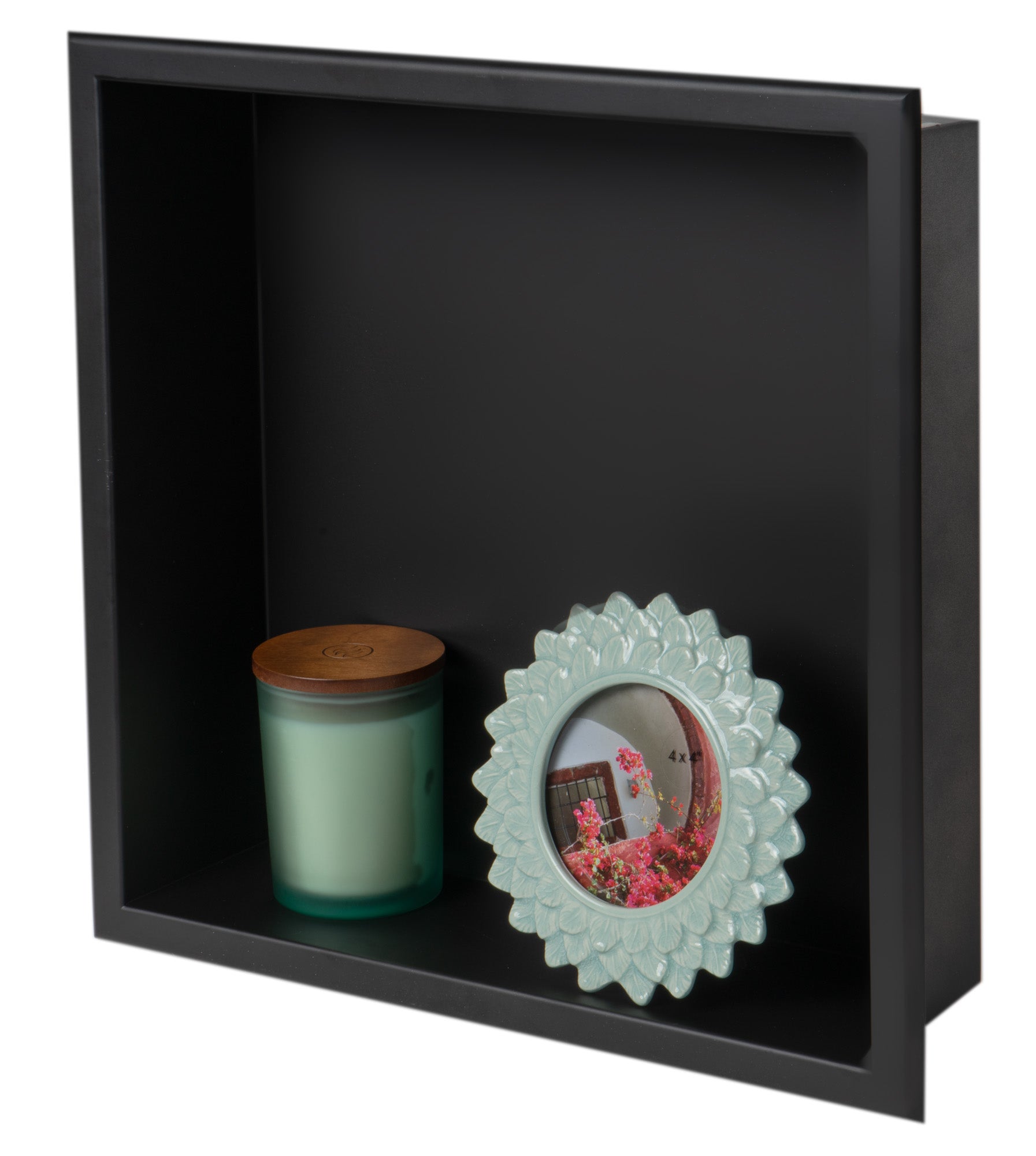 ALFI brand ABNC1616-BLA 16" x 16" Black Matte Stainless Steel Square Single Shelf Bath Shower Niche, 20 Gauge