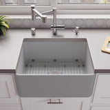 ALFI brand 24" Fireclay Farmhouse Sink, Gray Matte, No Faucet Hole, ABF2418-GM