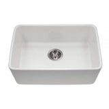 Houzer Platus 24 inch White Fireclay Undermount Single Bowl Kitchen Sink with Strainer & Grid - PTU-2400 WH-C