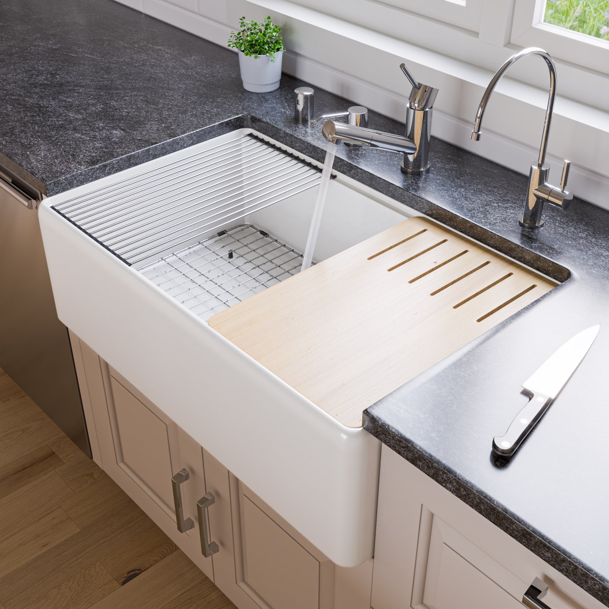 ALFI Solid Polished Stainless Steel Pull Out Single Hole Kitchen Faucet, AB2025-PSS